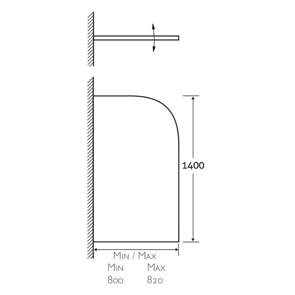 Moxby Single Curved Bath Screen Spec Drawing