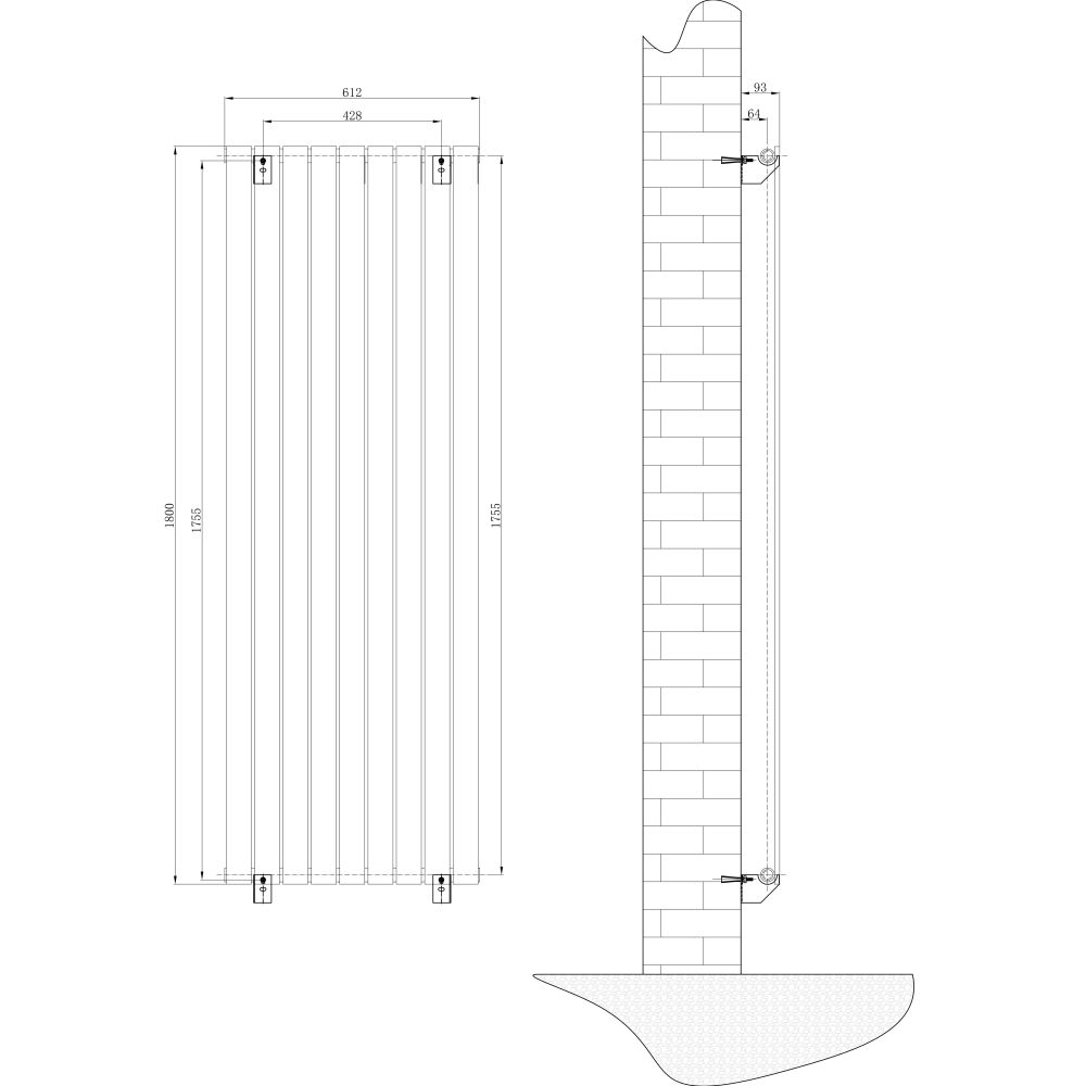 Perth Grey Double Vertical Flat Panel Radiator 1800x610mm