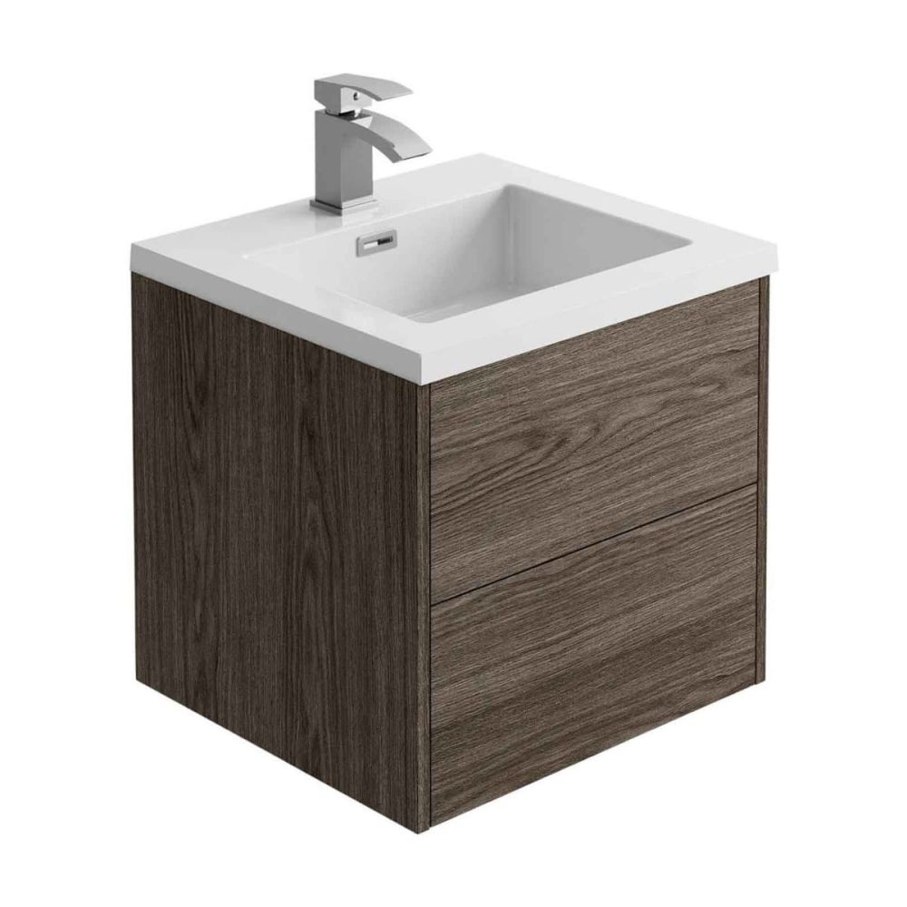 grey wood effect finish wall hung vanity unit with PVC edges