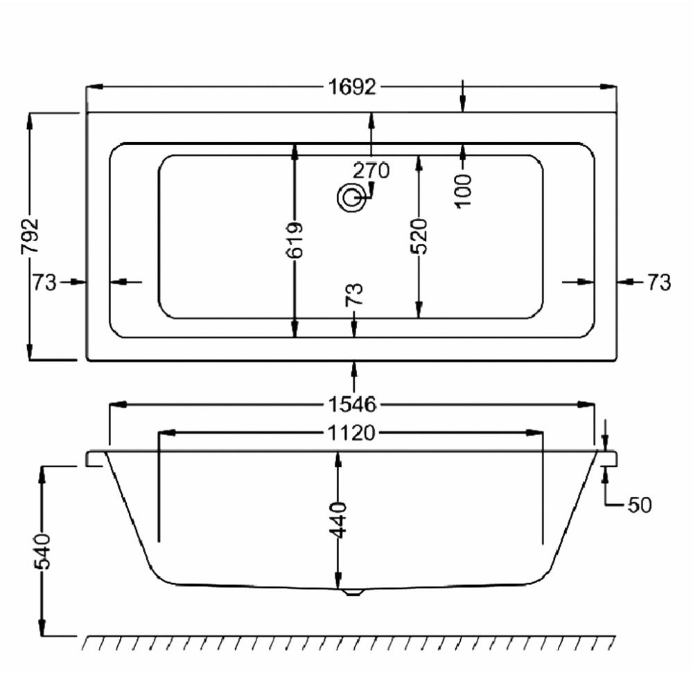 Carron Quantum Super Strong Acrylic Double Ended Bath 1700x800mm
