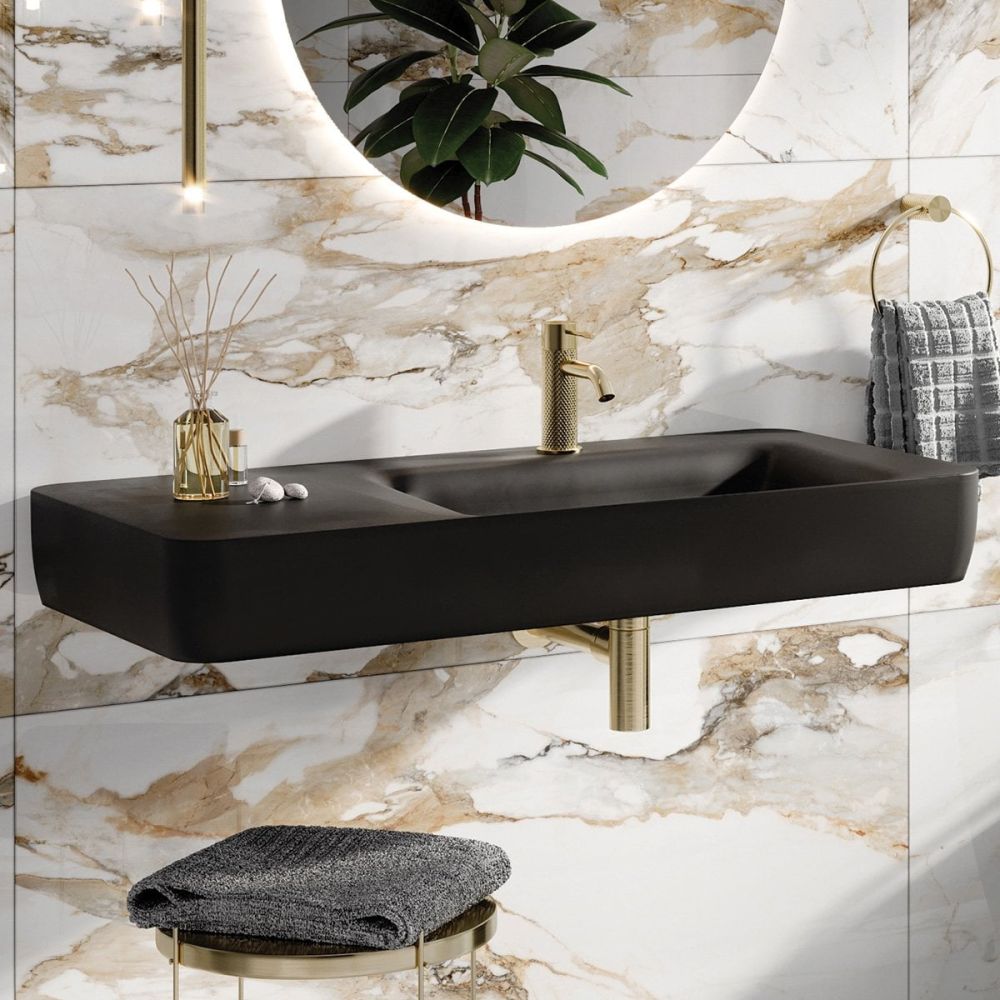Micheli Matt Black Wall Hung Basin 1000mm