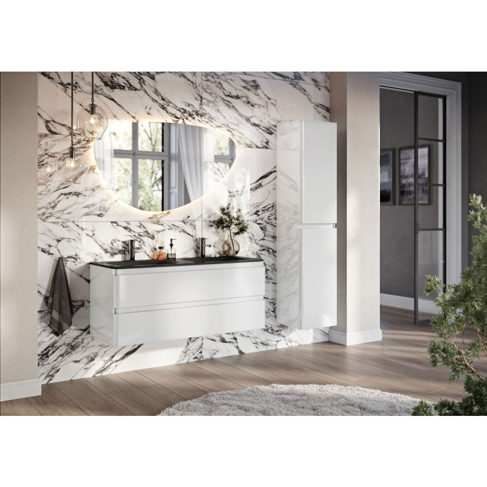 Neon Gloss White Wall Hung Vanity Unit with Grey Glass Basin 1200mm