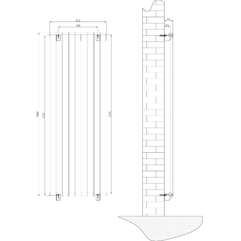 Perth Matt Black Double Vertical Flat Panel Radiator 1800x610mm