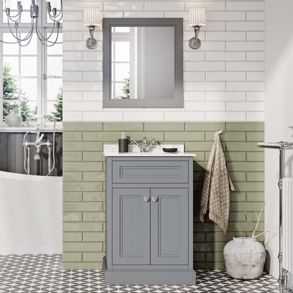 Richmond Light Grey Framed Bathroom Traditional Mirror 590x664mm