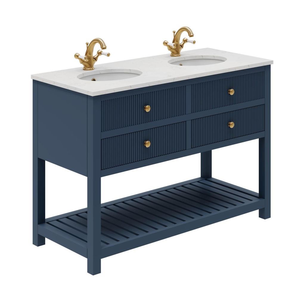 Addison Ribbed Blue 1200mm Floor Standing Vanity Unit