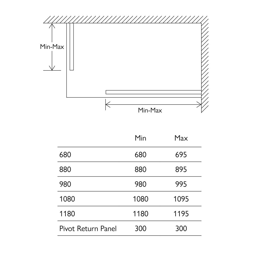 Amien Matt Black Grid Framed Shower Screen Opening Sizes