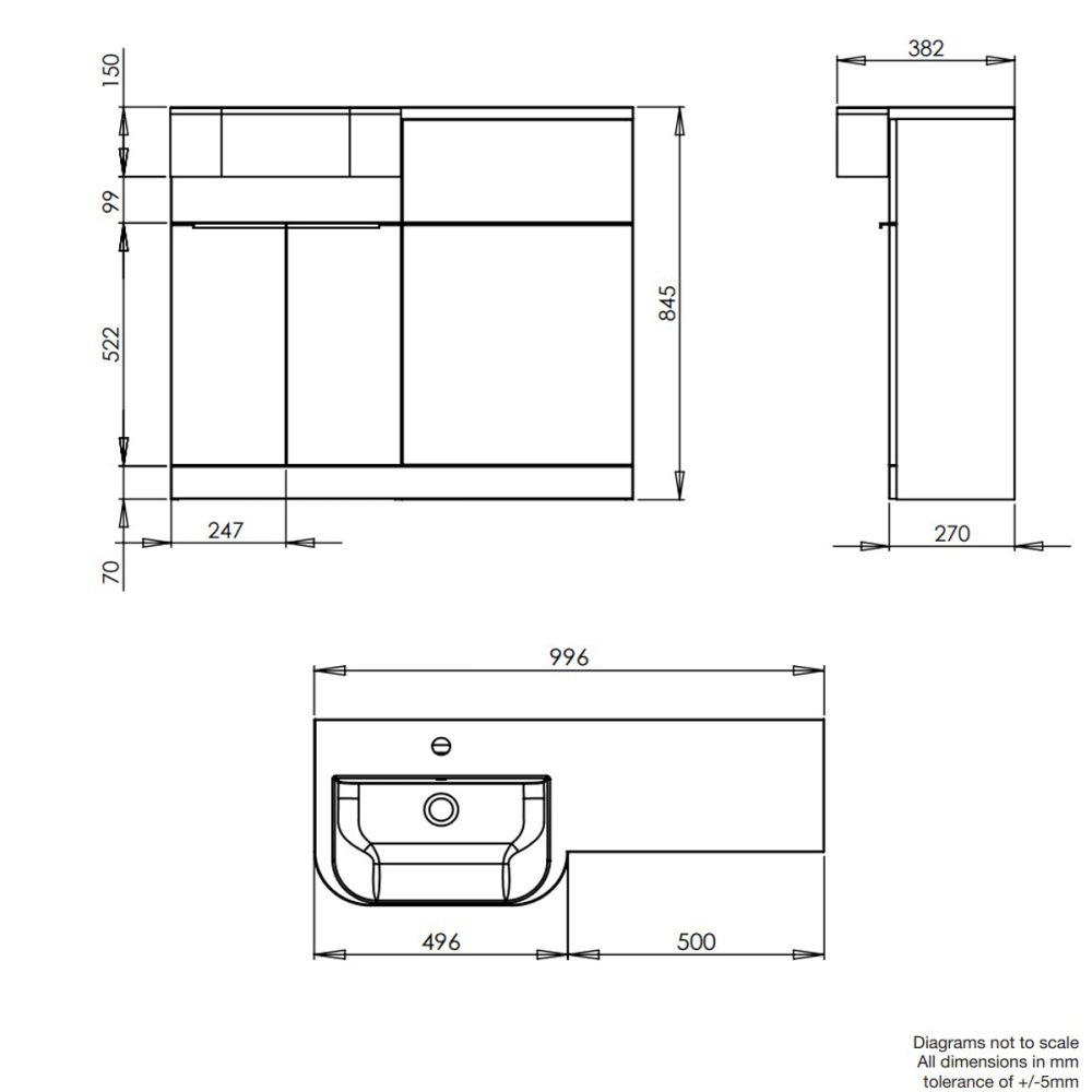 Tavistock Match Gloss Clay Right Hand Combination Vanity Basin & WC Unit 1000mm
