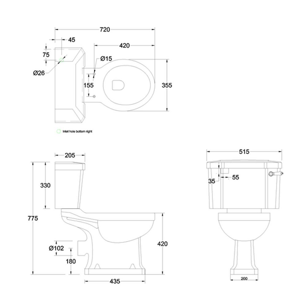 Burlington Alaska Blue Close Coupled Toilet with Soft Close Toilet Seat