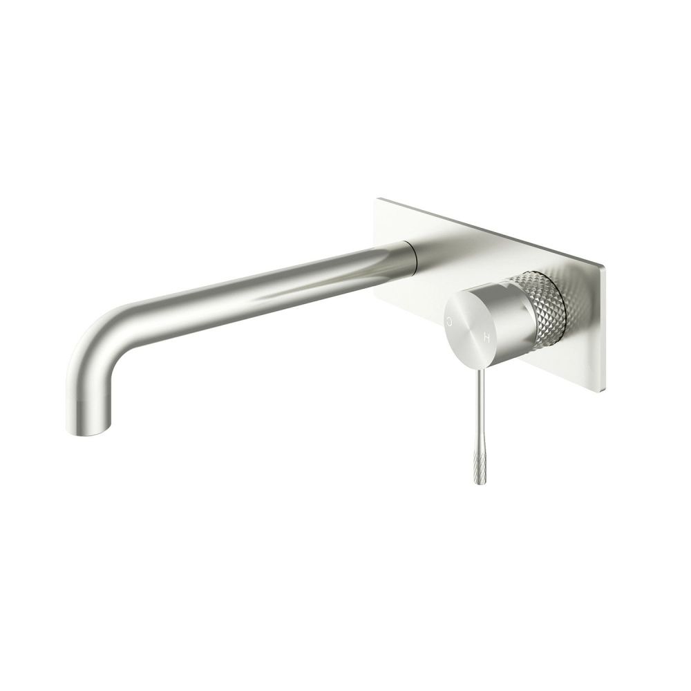 Moray Brushed Nickel single lever bath mixer tap featuring a textured knurled detailing