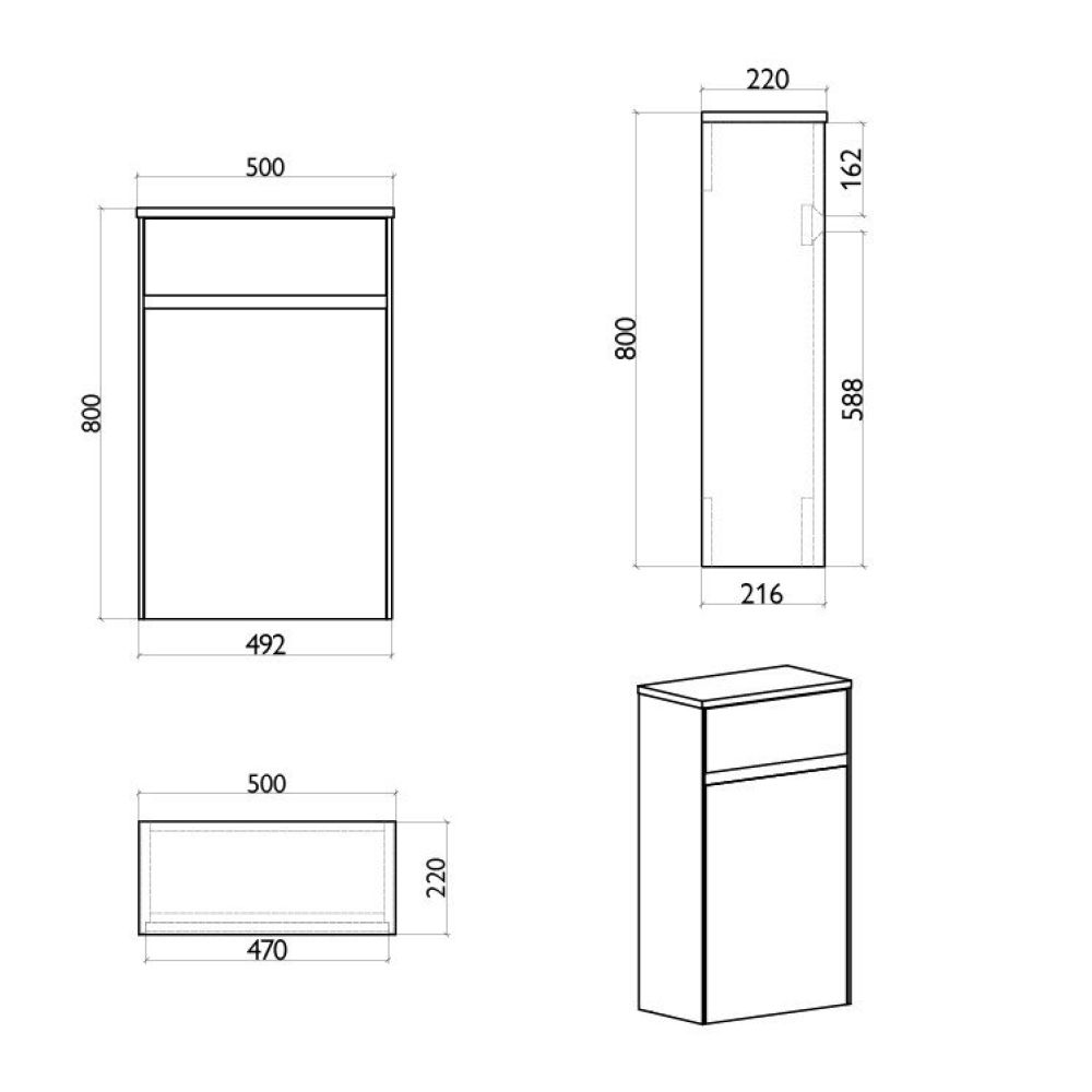 Bolero Matt White WC Unit Spec Drawing