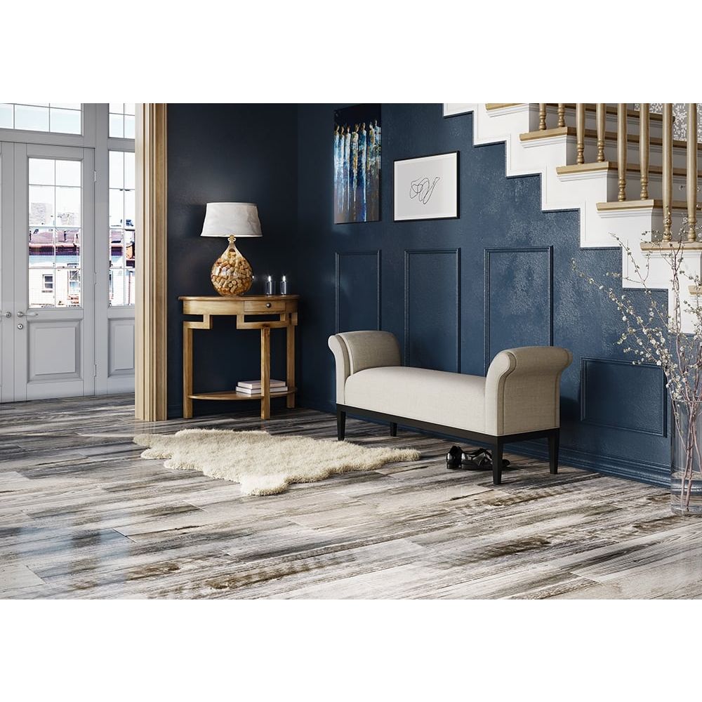 Myst Greige Gloss Wood Effect Porcelain Tile 235x980mm