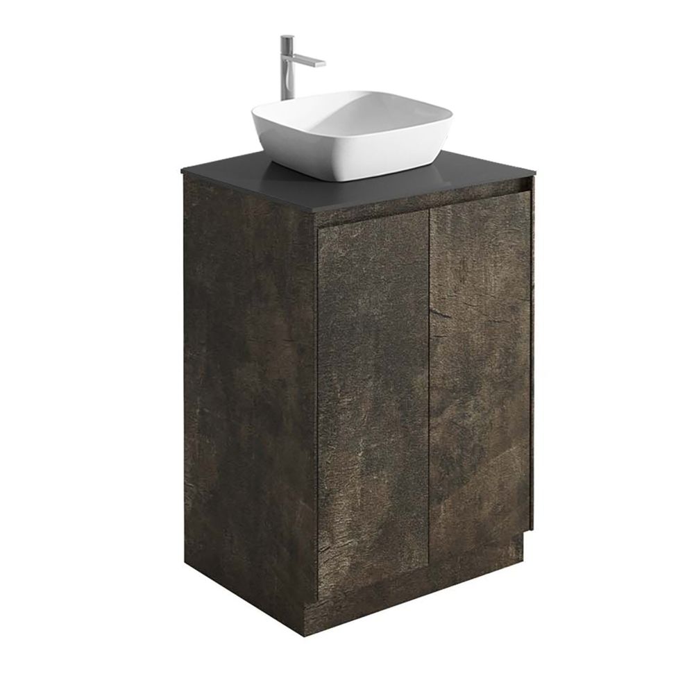 Odion 600mm Floor Standing Vanity Unit in Metallic with Black Worktop