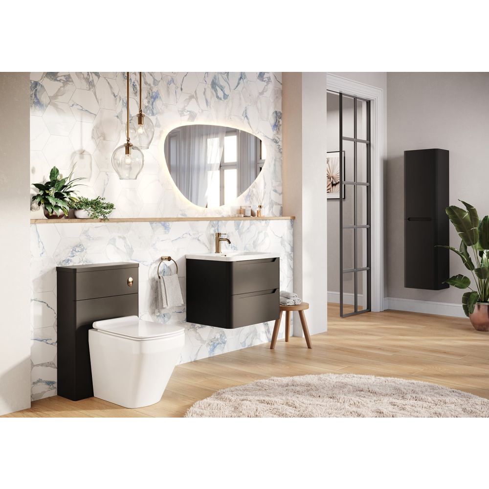 Ellis Matt Black Wall Hung Tall Bathroom Storage Unit