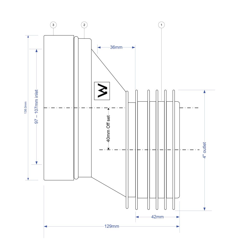 McAlpine 40mm Offset WC Connector - WC-CON4A SPEC