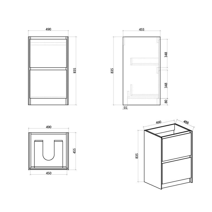 Newbury 500mm Floor Standing Vanity Unit Spec Drawing