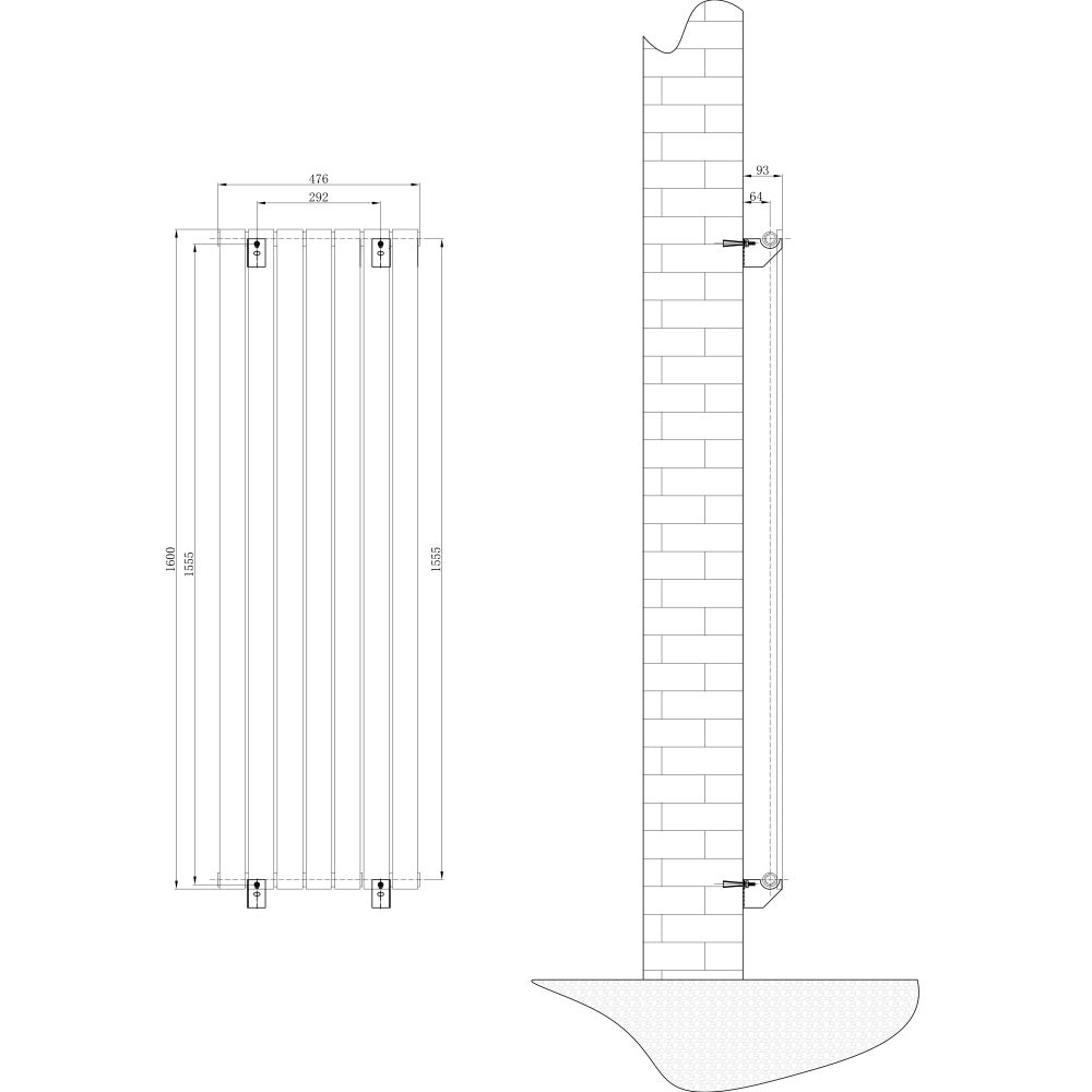 Perth Grey Single Vertical Flat Panel Radiator 1600x475mm