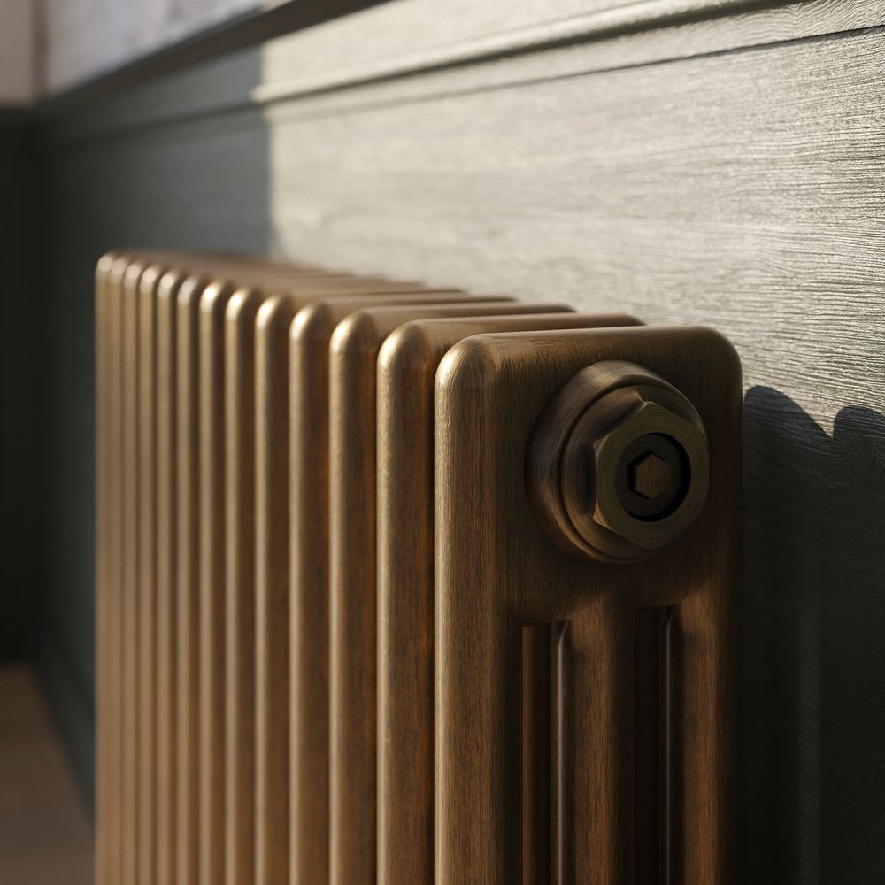 Clement Antique Brass Triple Column Radiator Close Up