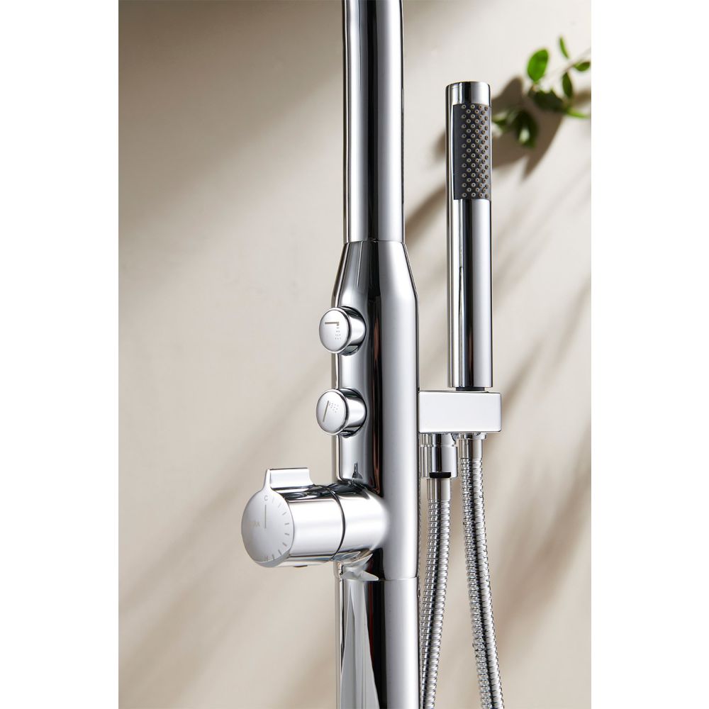 Detailed control view of the Manisa Chrome Floor Standing Bath Shower Mixer