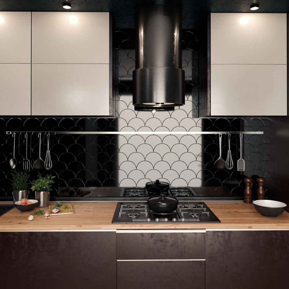 Pescara Ceramic Black Fan Tile 150x134mm