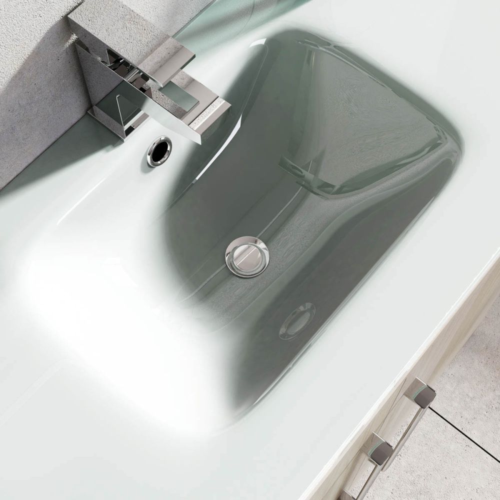 Nante Light Elm Wall Hung Vanity Unit with Glass Basin 800mm