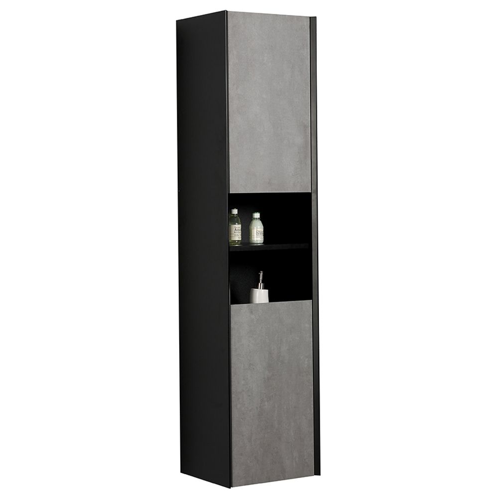 Snowdon Concrete and Black Wall Mounted Tall Storage Cabinet