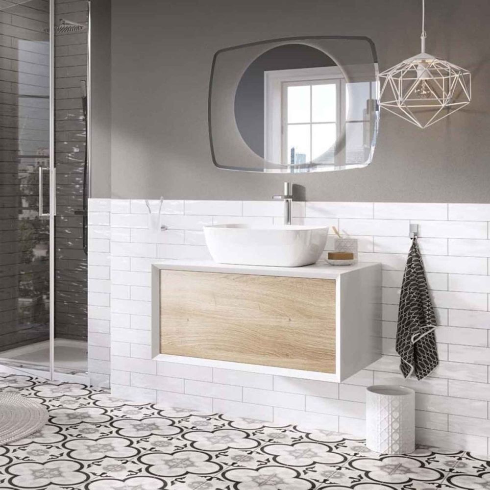 Devlin White & Oak Wall Hung Vanity Unit 800mm