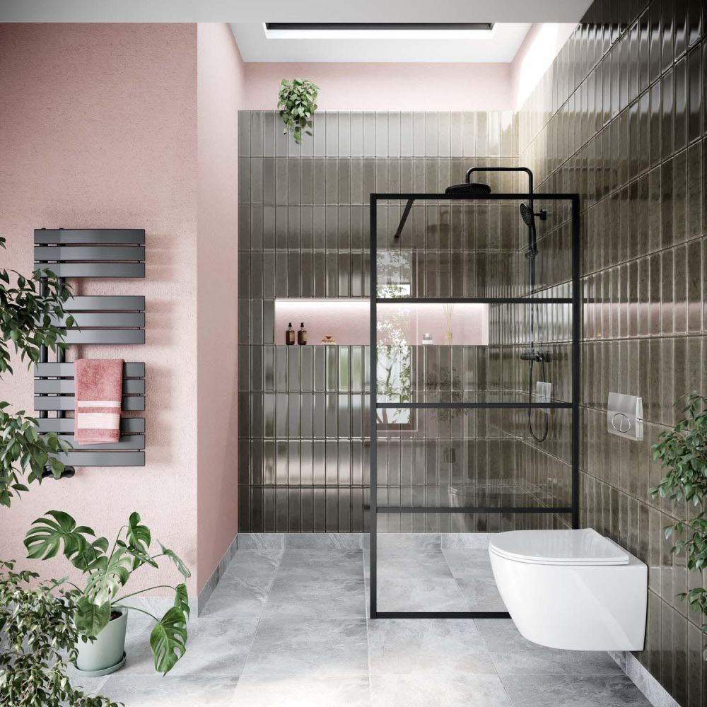 Amien Matt Black Horizontal Framed Shower Screen