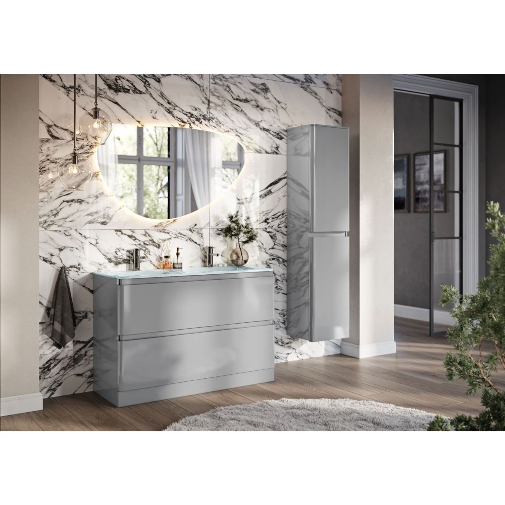 Neon Gloss Light Grey Floor Standing Vanity Unit with Opal Glass Basin 1200mm