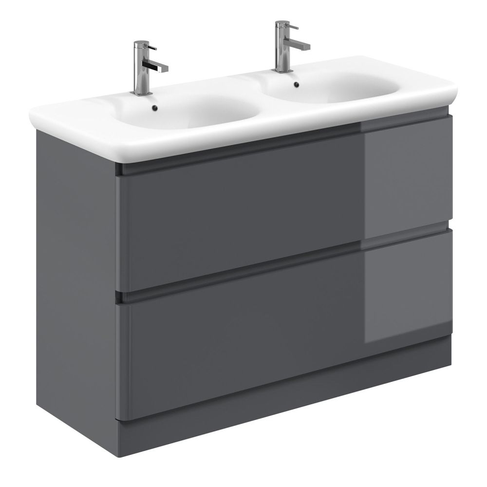Neon Gloss Titanium Grey Floor Standing Vanity Unit with Lynx Resin Basin 1200mm