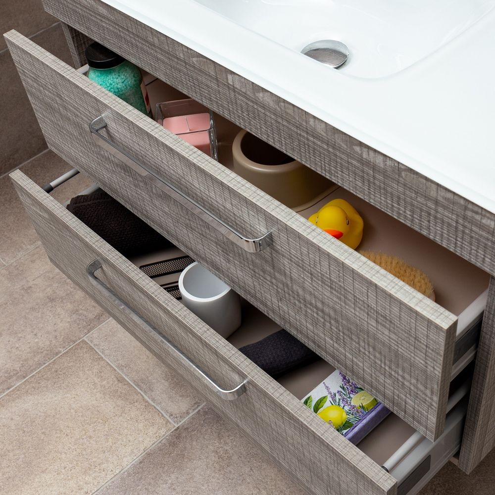 Nante Grey Ash Wall Hung Vanity Unit with Glass Basin 800mm