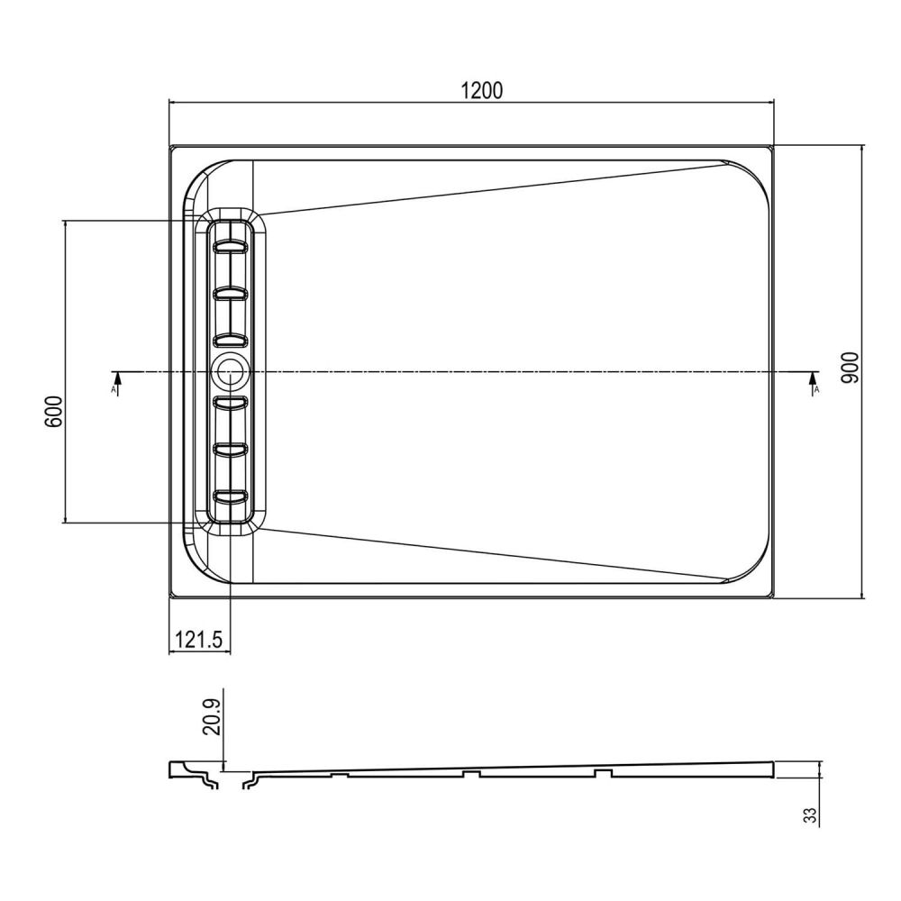 Linearity White Slimline Shower Tray 1200x900mm Spec Drawing