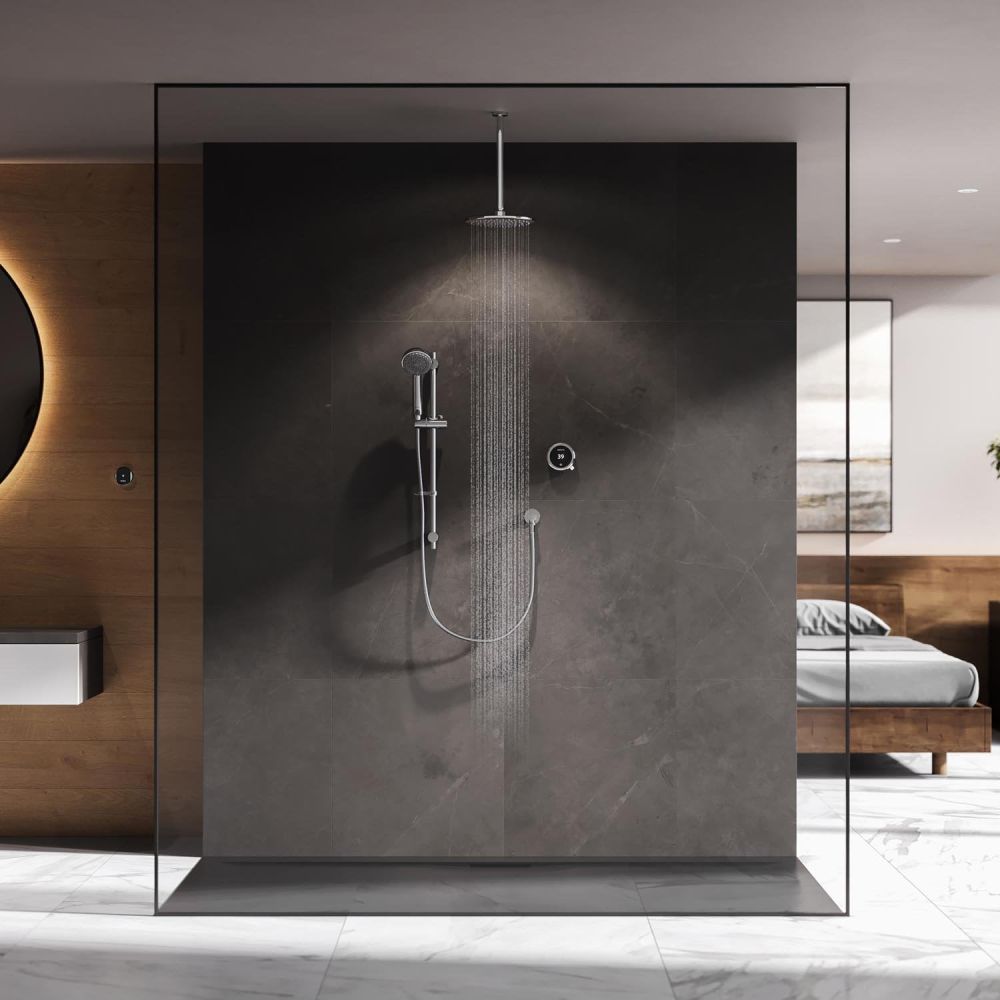 Aqualisa Quartz Touch Concealed Smart Shower With Adjustable Head and Fixed Ceiling Head - Gravity Pumped
