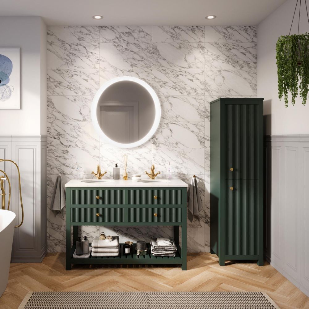 Addison Ribbed Green 1200mm Floor Standing Vanity Unit