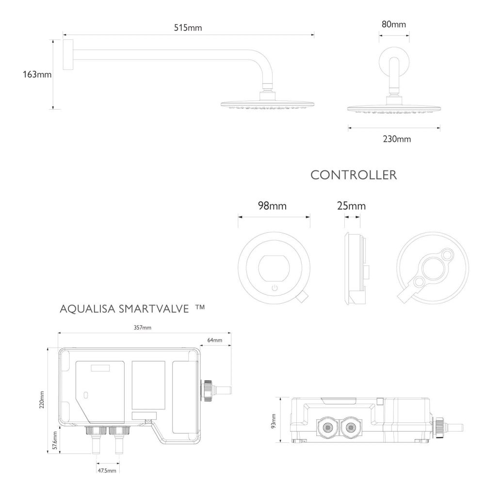 Aqualisa Quartz Touch Concealed Smart Shower with Fixed Wall Head - Hp/Combi