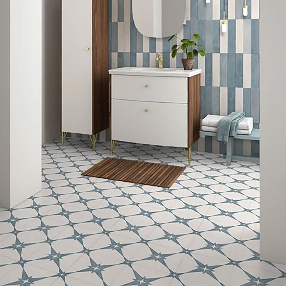 Almeria Aqua Patterned Matt Ceramic Tile  450x450mm