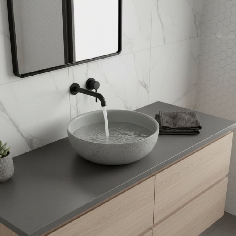 Brava Light Grey Travertine Texture Concrete Round Countertop Basin 360mm