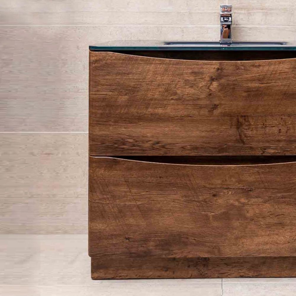 Erin Rosewood Floor Standing Vanity Unit with Grey Glass Basin 900mm