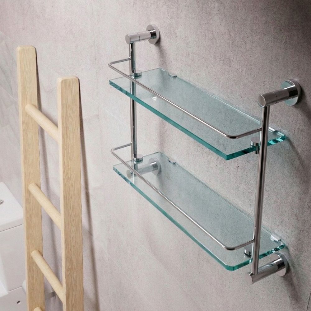 Round Chrome Double Glass Shelf
