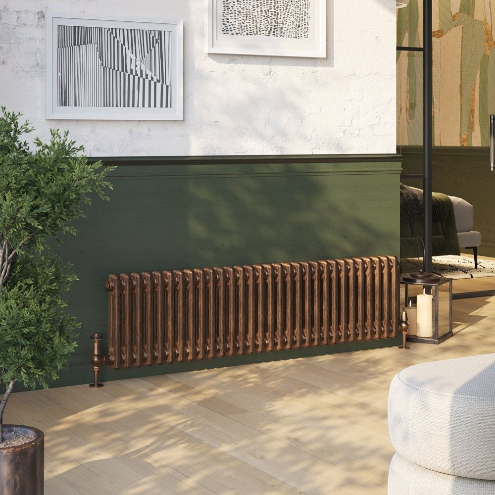 Clement Antique Copper Double Horizontal Column Radiator - 300x1370mm
