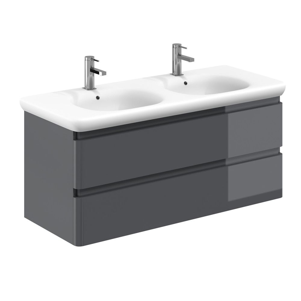 Neon Gloss Titanium Grey Wall Hung Vanity Unit with Lynx Resin Basin 1200mm