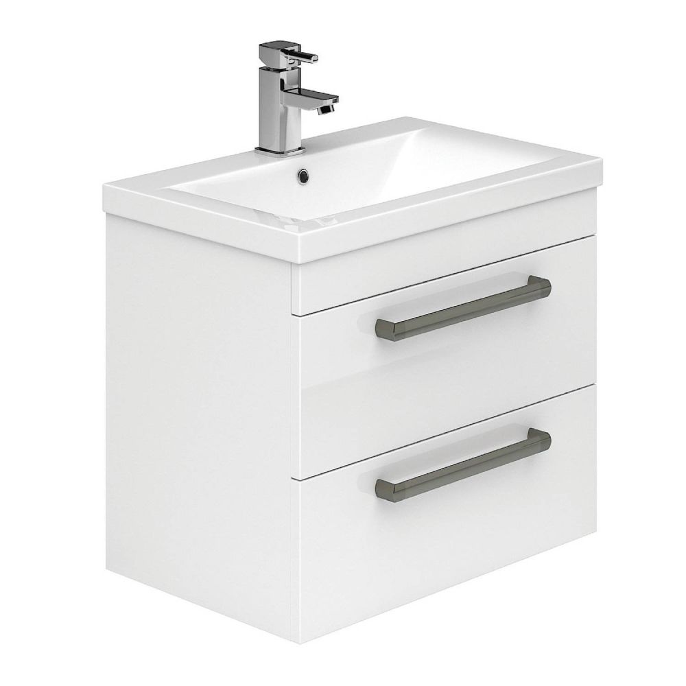 Nante Gloss White Wall Hung Vanity Unit with Ceramic Basin 600mm