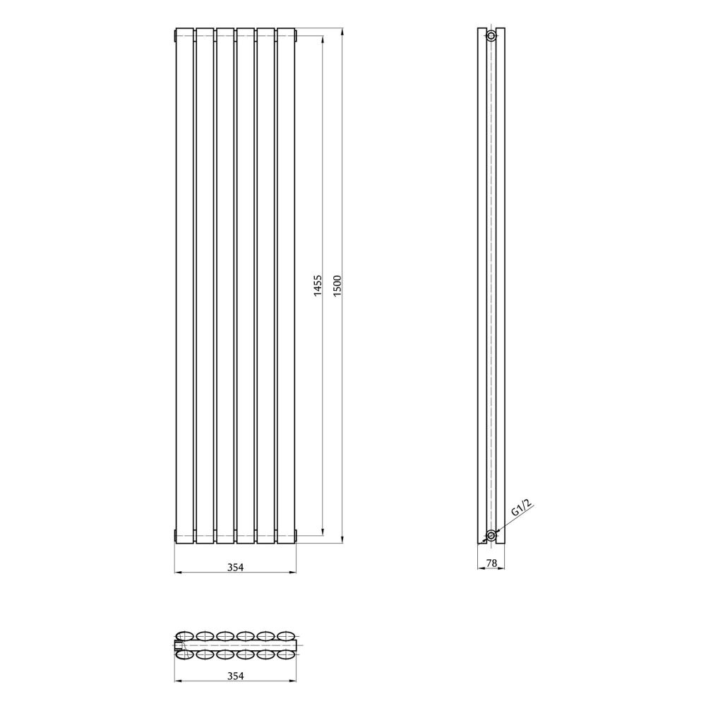 Islington White Double Vertical Radiator 1500x350mm Spec