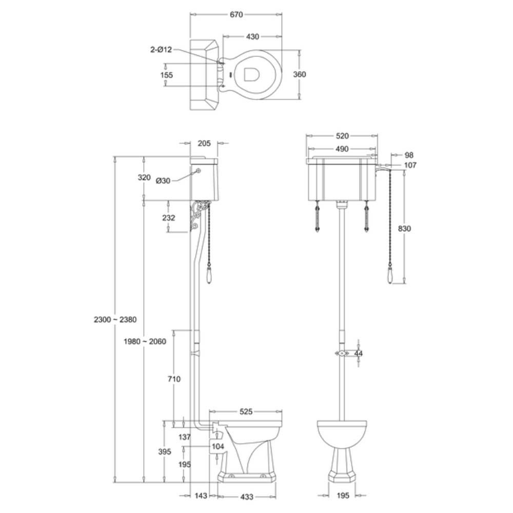 Burlington Traditional High Level Toilet with Single Flush Cistern