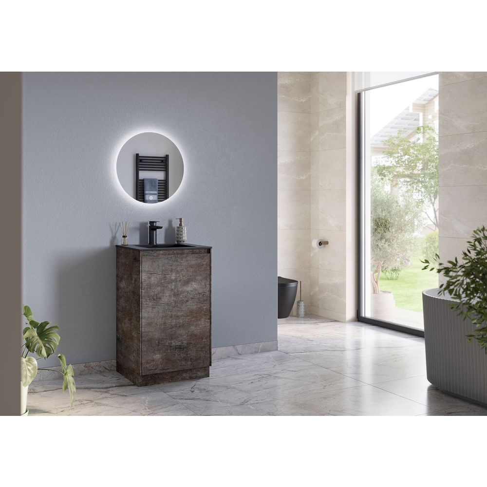Odion Metallic Floor Standing Vanity Unit with Black Basin 500mm