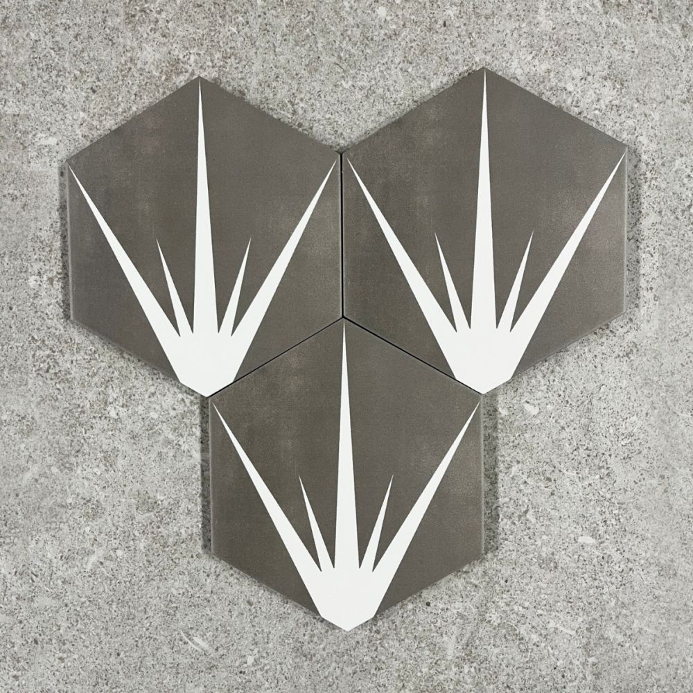 Lotus Hex Matt Grey Hexagon Porcelain Tile - 198x228mm Configuration 3