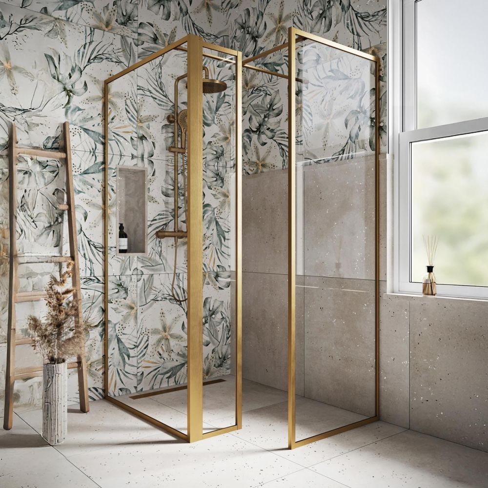 Amien Brushed Gold Clear Glass Shower Screen