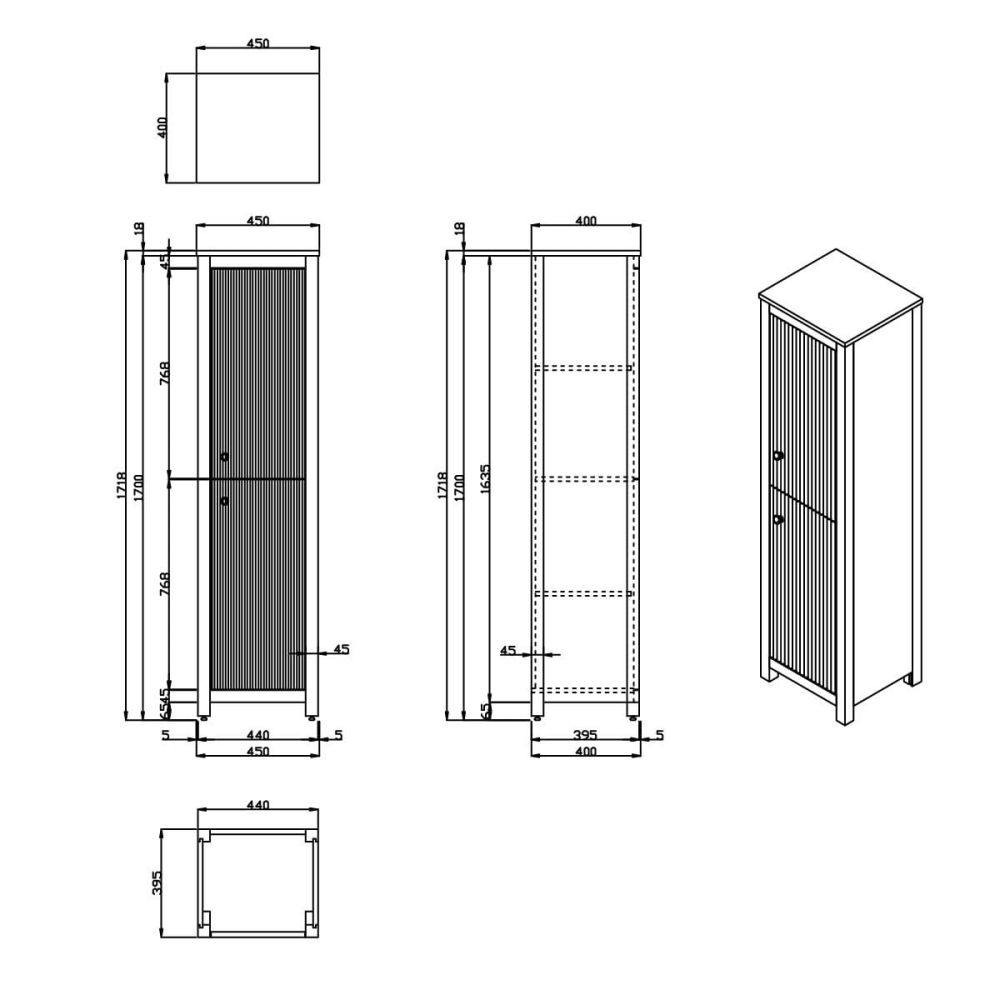 Addison Ribbed Tall Storage Unit Spec Drawing