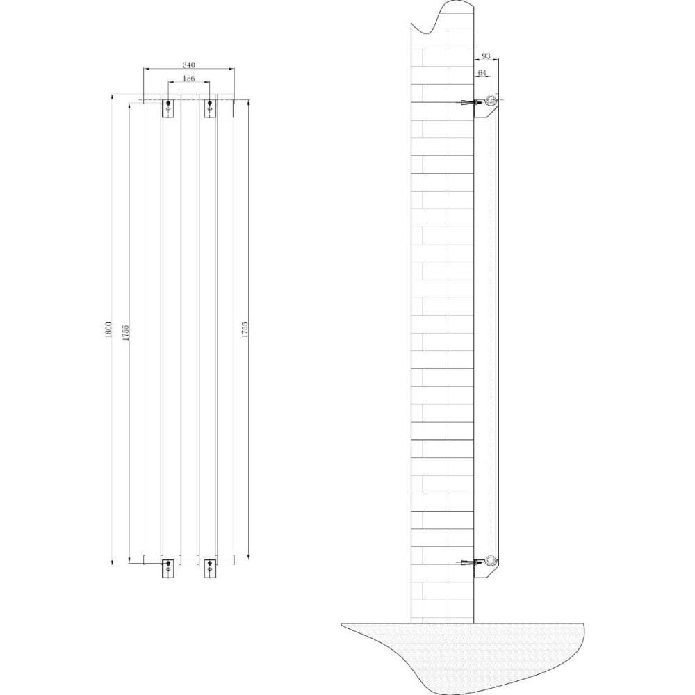 Perth Matt Black Double Vertical Flat Panel Radiator 1800x340mm