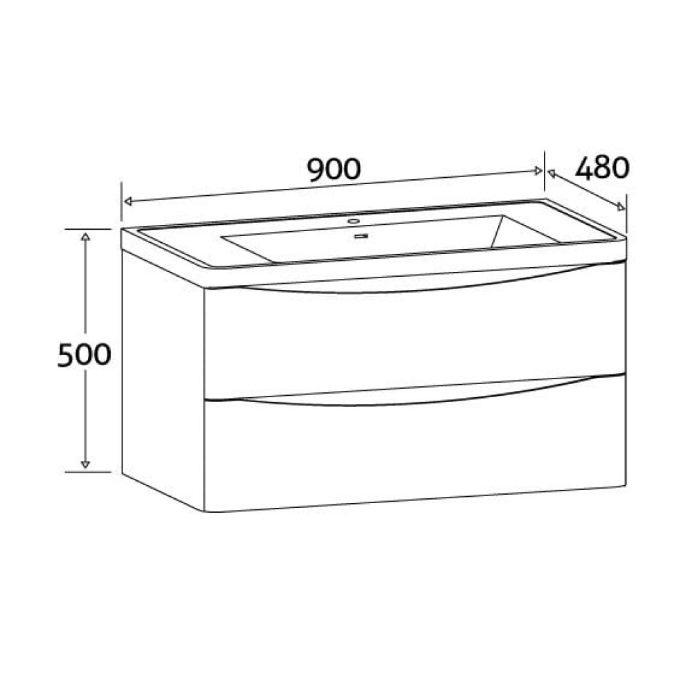 Erin Light Oak Wall Hung Vanity Unit with Grey Glass Basin 900mm