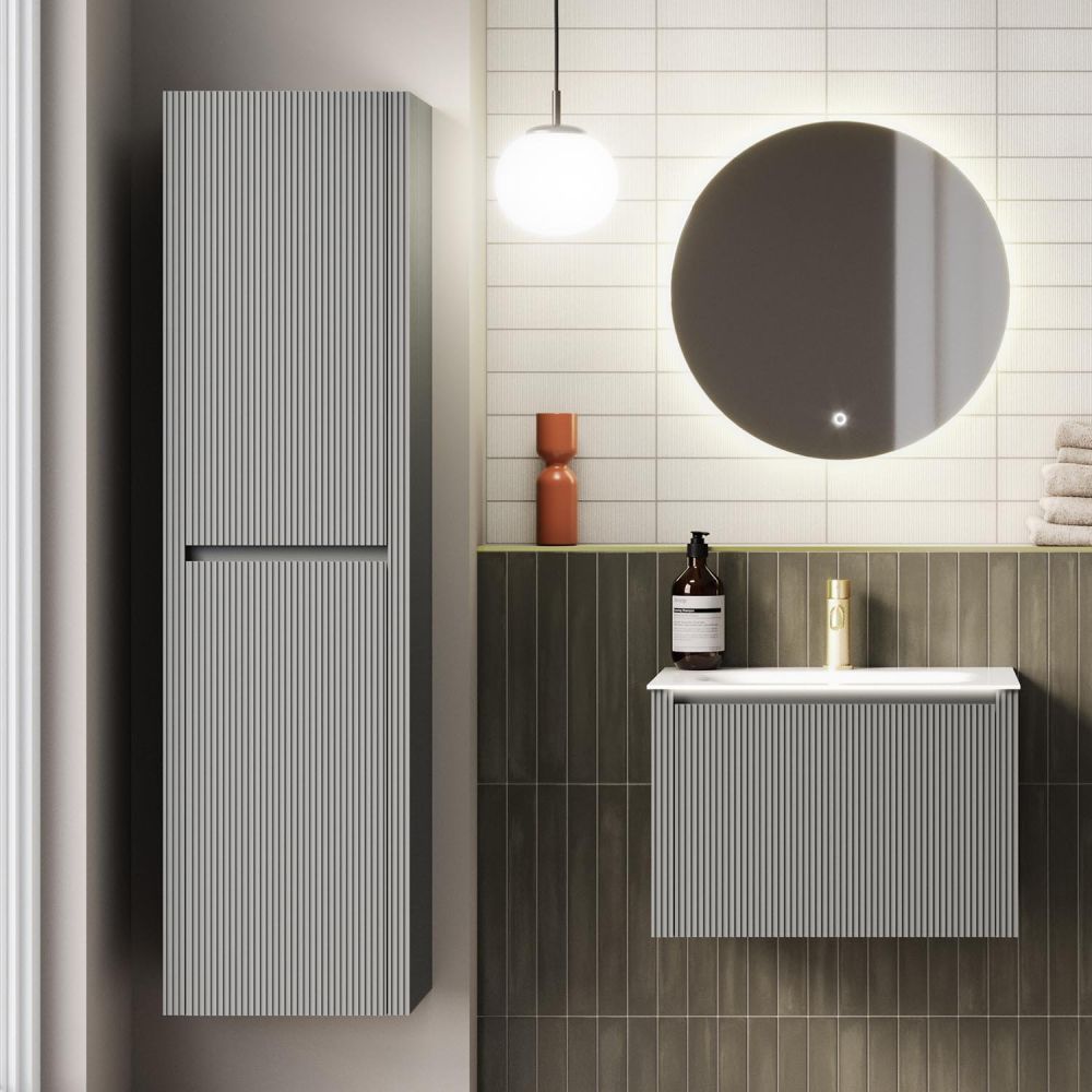 Bryce Ribbed Grey Tall Storage Unit